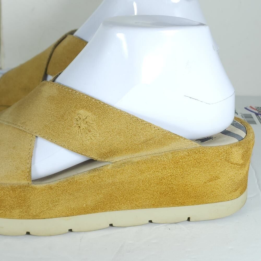 FLY LONDON Women’s Begsfly EU37 US6,5 Yellow Suede Platform Wedge Sandals - Picture 14 of 16